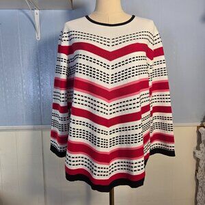 Alfred Dunner Extra Large Vibrant Red Pink Striped Longsleeve Holiday Sweater